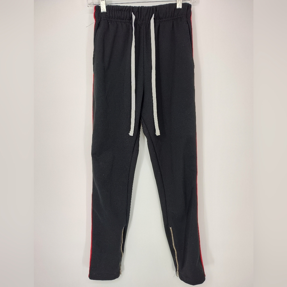 Hat And Beyond Black Track Pants with Red Stripe Women's Size Small